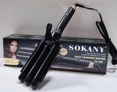 Плойка 3 хвилі Sokany керамічна Чорний (SK-669) - фото 4 Плойка 3 хвилі Sokany керамічна Чорний (SK-669) - фото 4