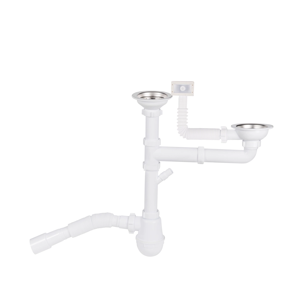 Сифон для кухонної мийки подвійний Lidz LK06 60 05 M003 00 випуск 115 мм колбовий з відведенням 40/50 мм (42775)