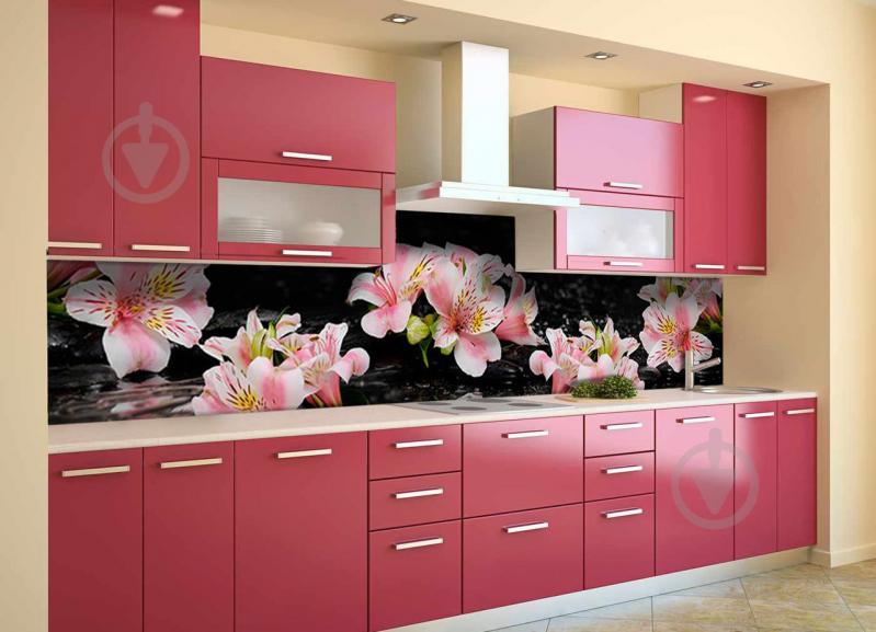 Скинали на кухню Zatarga «Розовые Альстромерии» 600х3000 мм виниловая 3Д наклейка кухонный фартук Z180523/2