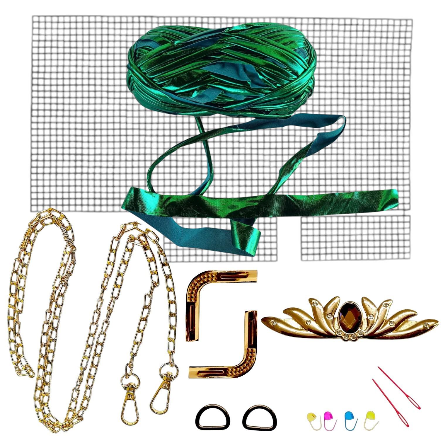 Набор для создания сумки из пластиковой канвы Лилия с нитками металлик Зеленый/Золотистый (8203-41) Набор для создания сумки из пластиковой канвы Лилия с нитками металлик Зеленый/Золотистый (8203-41)