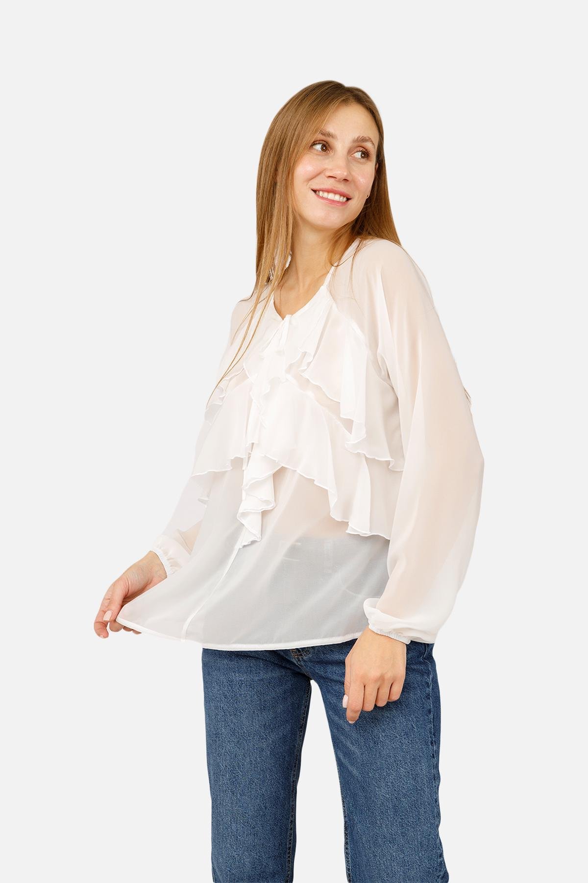 Блуза женская ЦБ-00262432 с длинным рукавом р. 42 Молочный (SKT001026858)