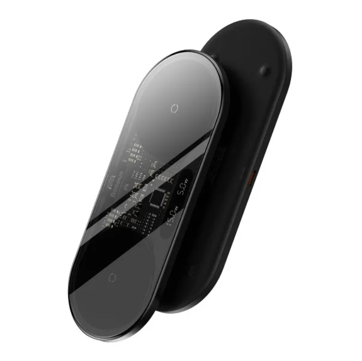 Зарядний пристрій BASEUS Digital LED Display 2in1 Wireless Charger з технологією Qi 20W Чорний (WXSX010101) - фото 5