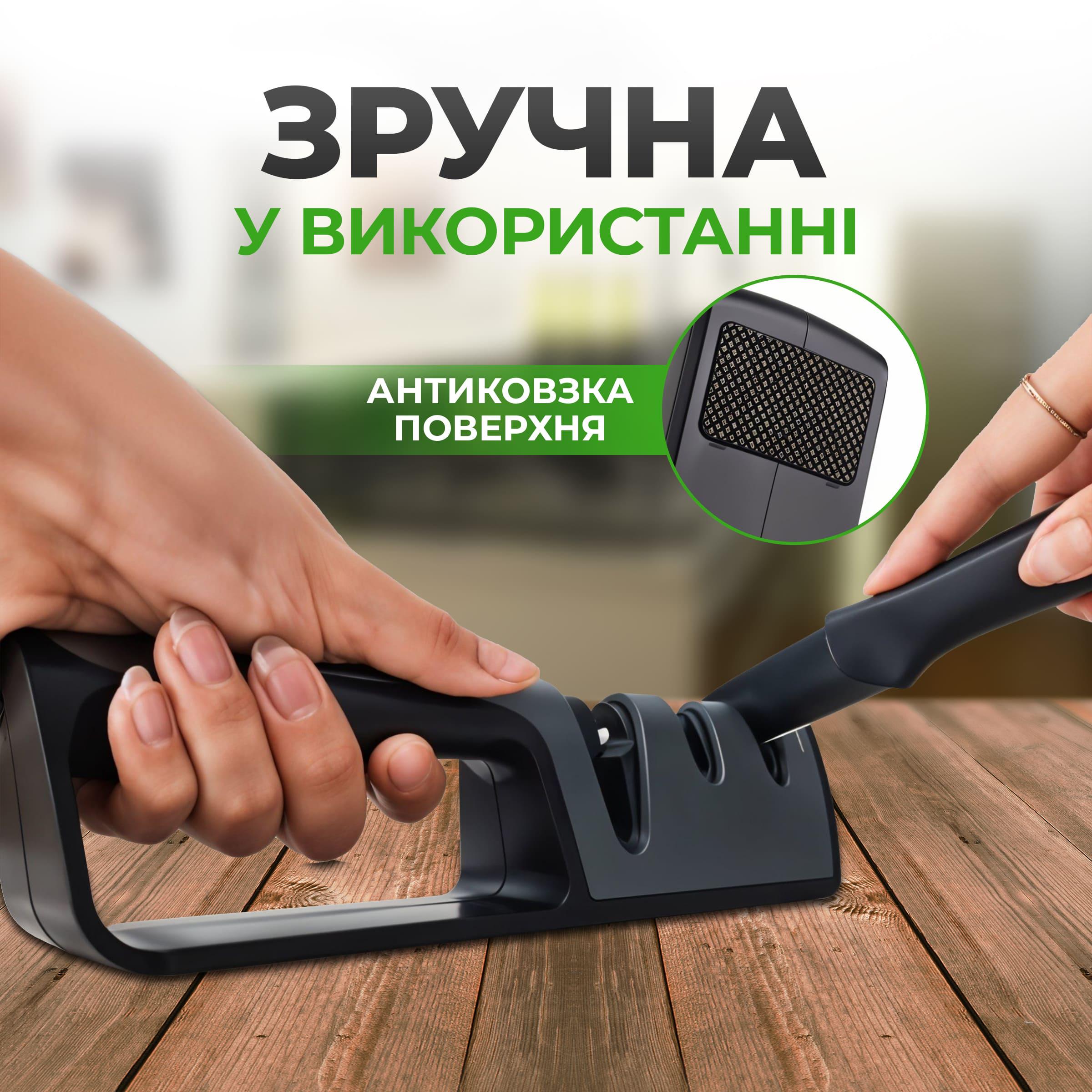 Точилка для ножів і ножиць ручна 3в1 Kayfovo RE-3 сталевих/кермічних Black (28951) - фото 4 Точилка для ножів і ножиць ручна 3в1 Kayfovo RE-3 сталевих/кермічних Black (28951) - фото 4