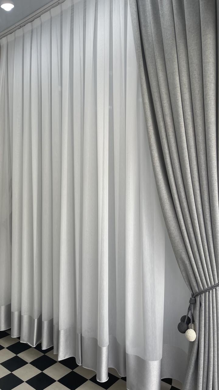 Тюль на основі бамбук полоска знизу Сірий (1573028662)