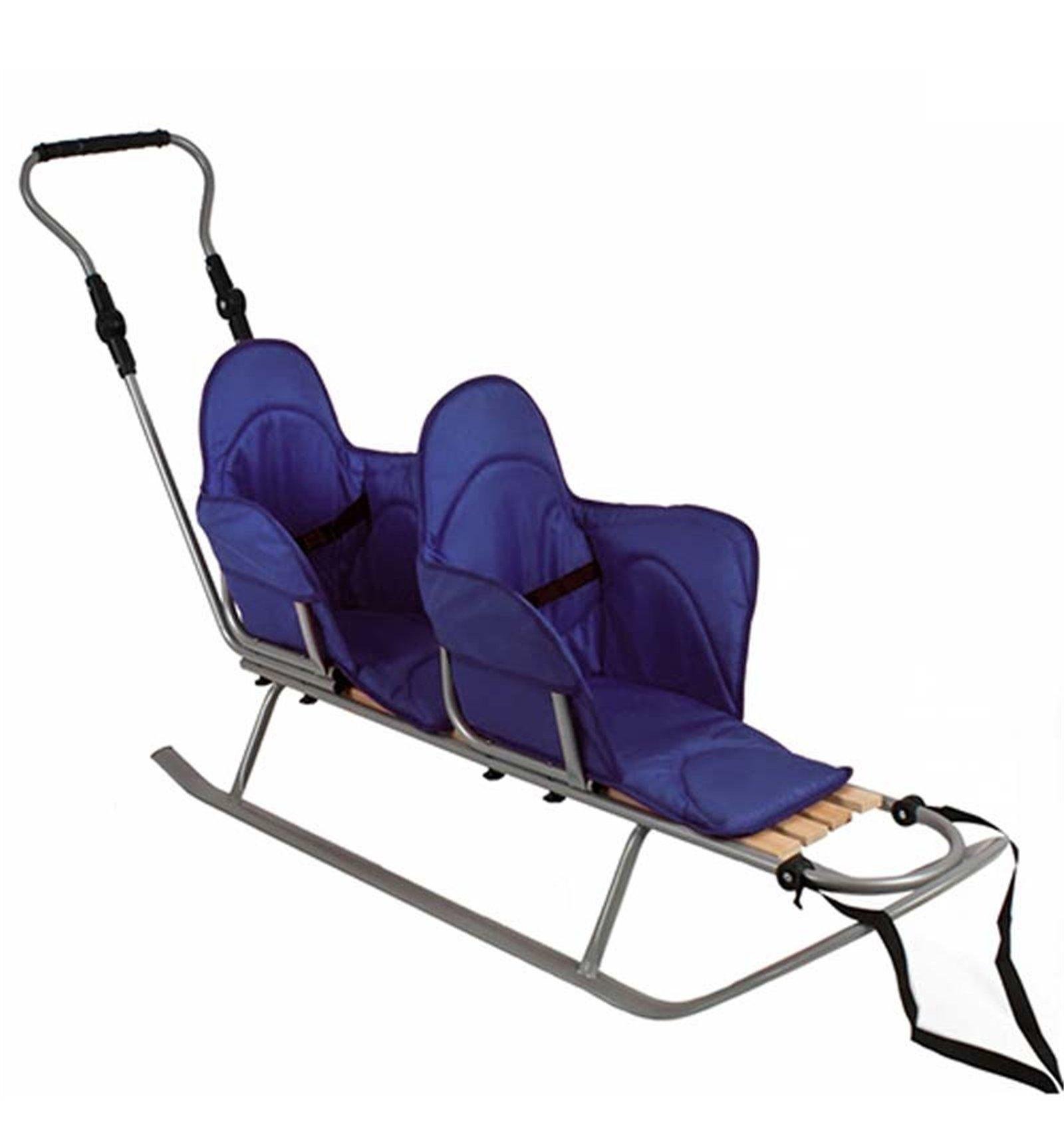 Санки для двойни PICCOLINO Xdrive duo с ручкой и матрасами Серый с синим