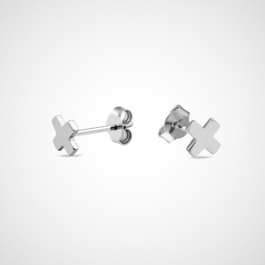 Сережки на фіксаторах Хрест без каміння зі срібла покрито родієм 925 проба 0,58 г (1219)