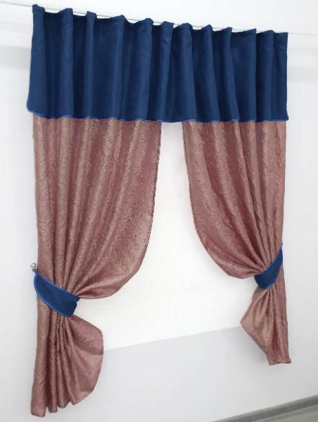 Комплект штор на кухню/балкон з ламбрекеном 290х170 см Рожево-золотистий/Синій (073к) - фото 3 Комплект штор на кухню/балкон з ламбрекеном 290х170 см Рожево-золотистий/Синій (073к) - фото 3