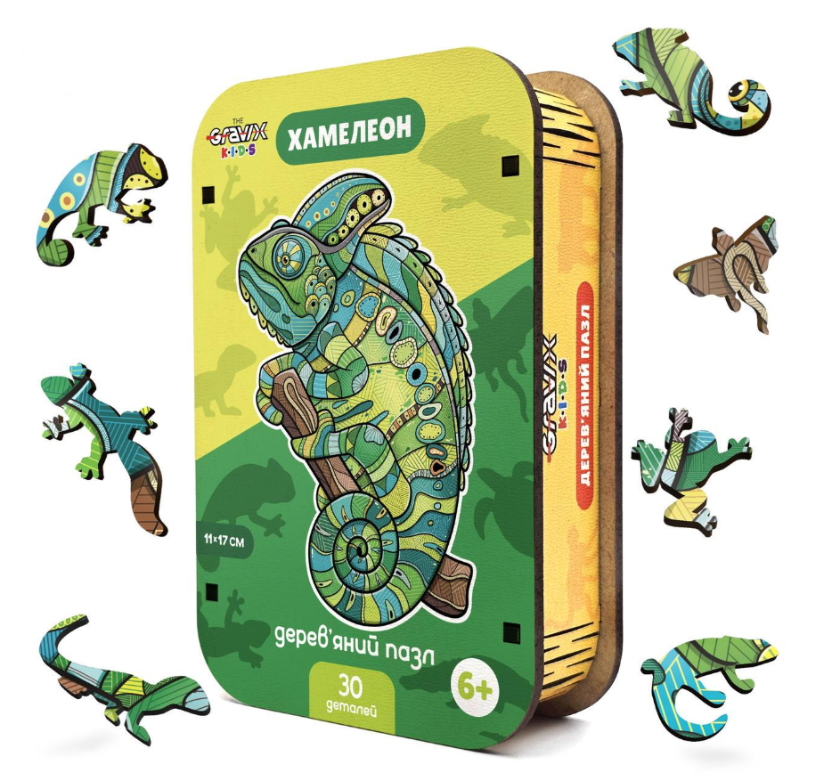 Пазл деревянный фигурный Хамелеон 30 дет. 11x17 см