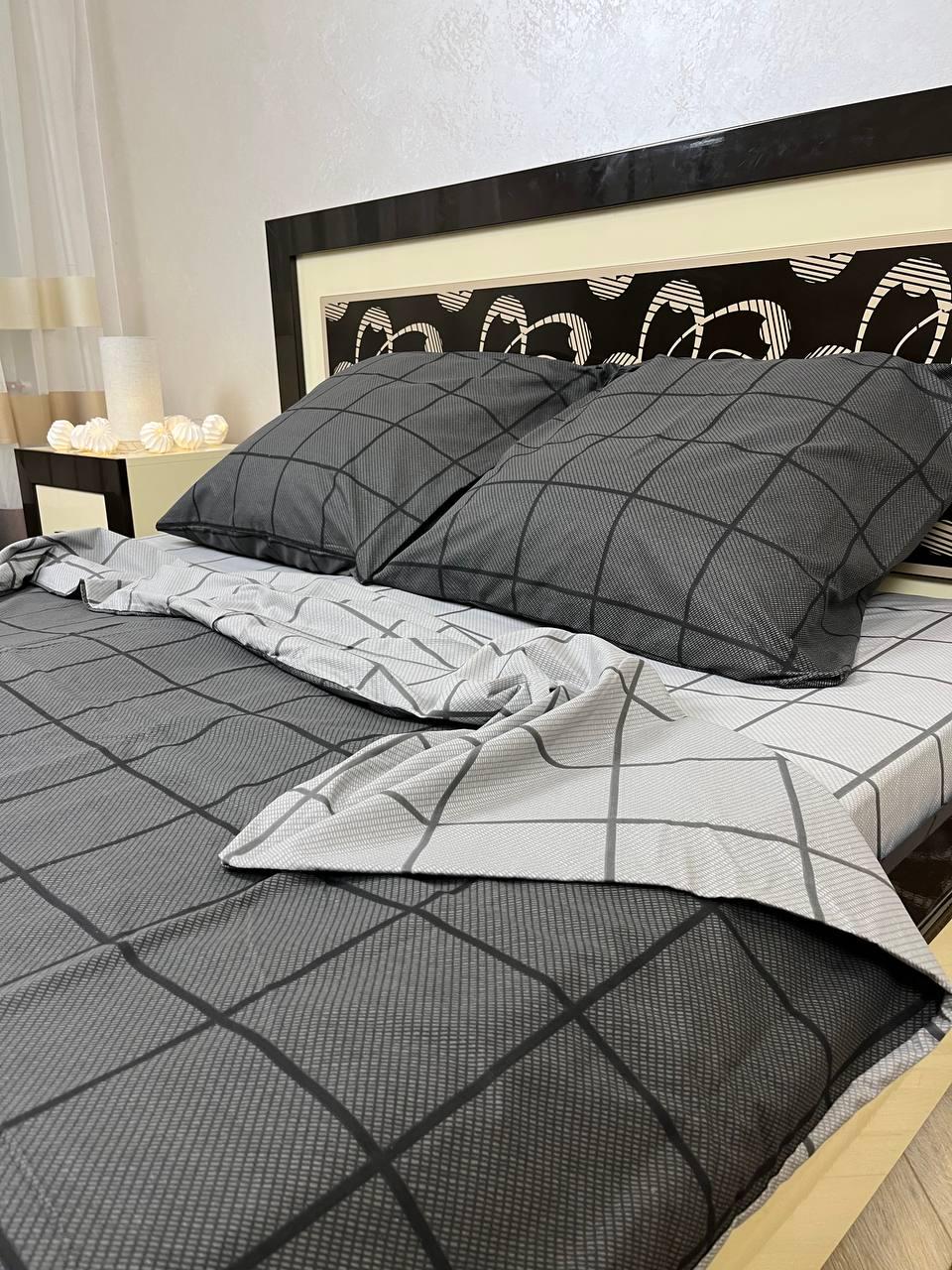 Комплект постільної білизни В клітинку 200х220 см євро бавовняний 70х70 см Сірий - фото 6 Комплект постільної білизни В клітинку 200х220 см євро бавовняний 70х70 см Сірий - фото 6