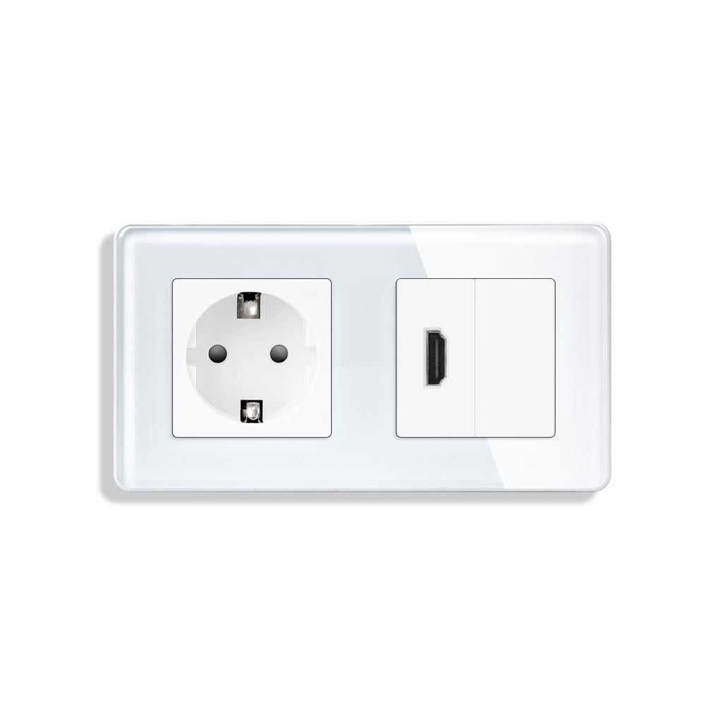 Розетка настенная ELIOS HDMI дизайнерская стеклянная рамка Белый (TW-M1FHDMIBLK-WT)
