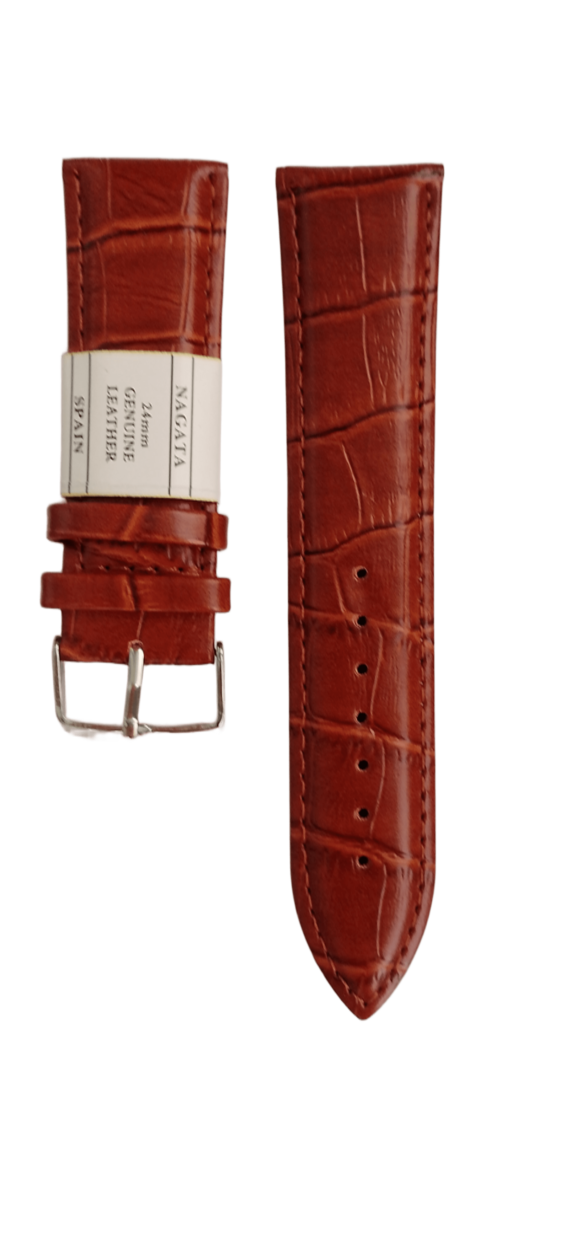 Ремешок для часов кожаный крокодил 24х170 мм Коричневый (4059)
