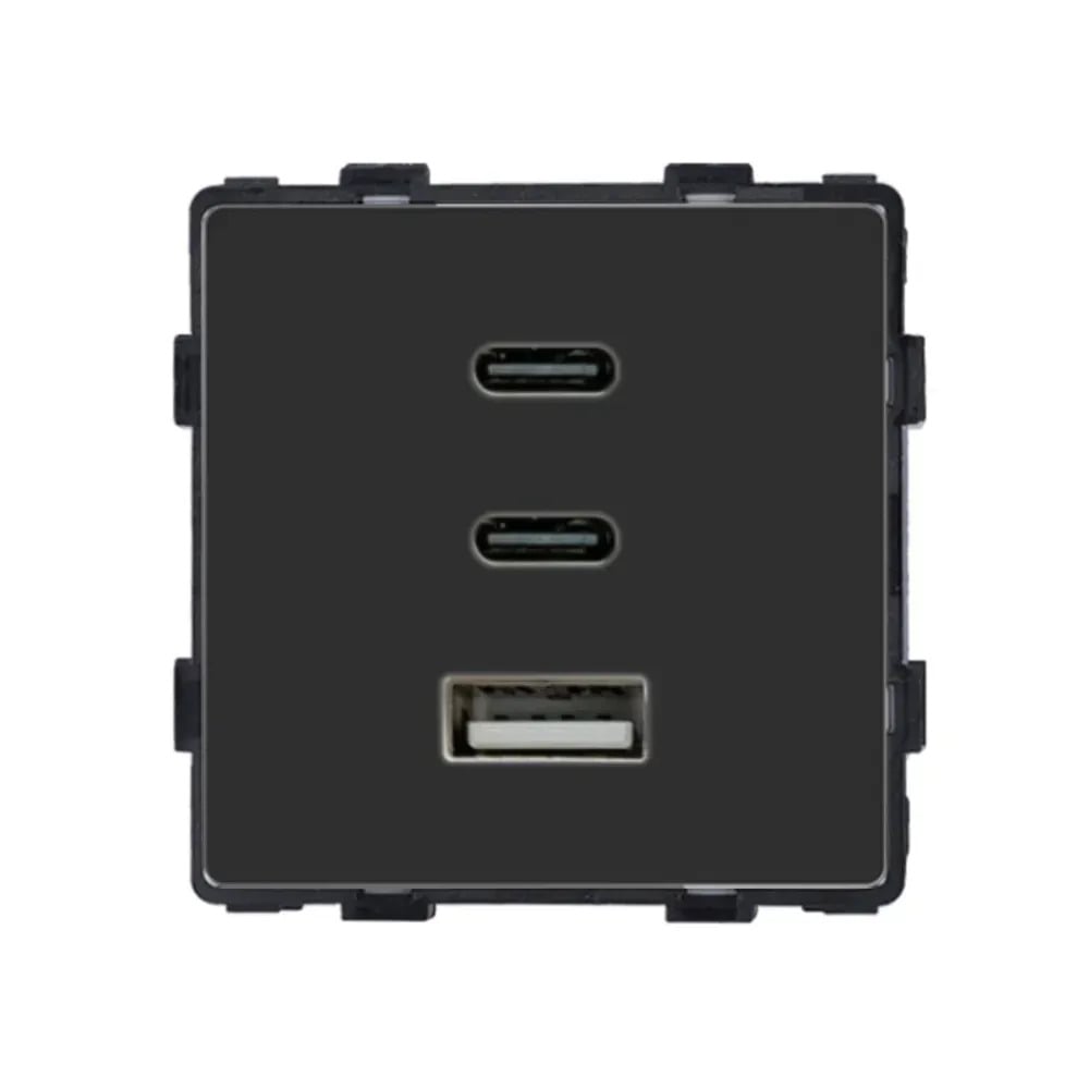 Розетка настенная LUXION USB Type-C 65Вт дизайнерская стеклянная рамка Черный (LX-86-65W-BK)