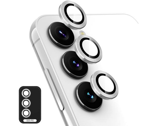 Защитное стекло с рамкой CD Pattern на заднюю камеру для Samsung Galaxy S23 / S23 Plus Серебряный