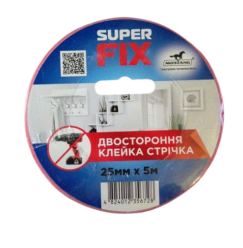 Двостороння клейка стрічка Mustang SUPER FIX на спіненій основі 25 мм 5 м (3348)