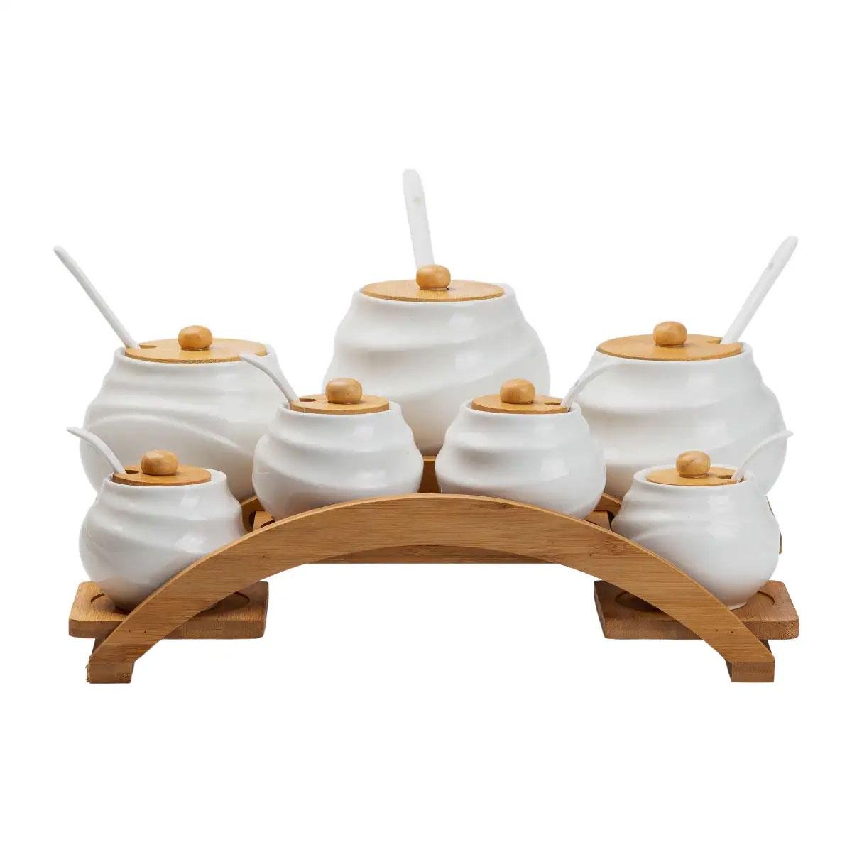 Банки для сыпучих продуктов на бамбуковой подставке 7 шт. 200 мл/500 мл (HP1231)