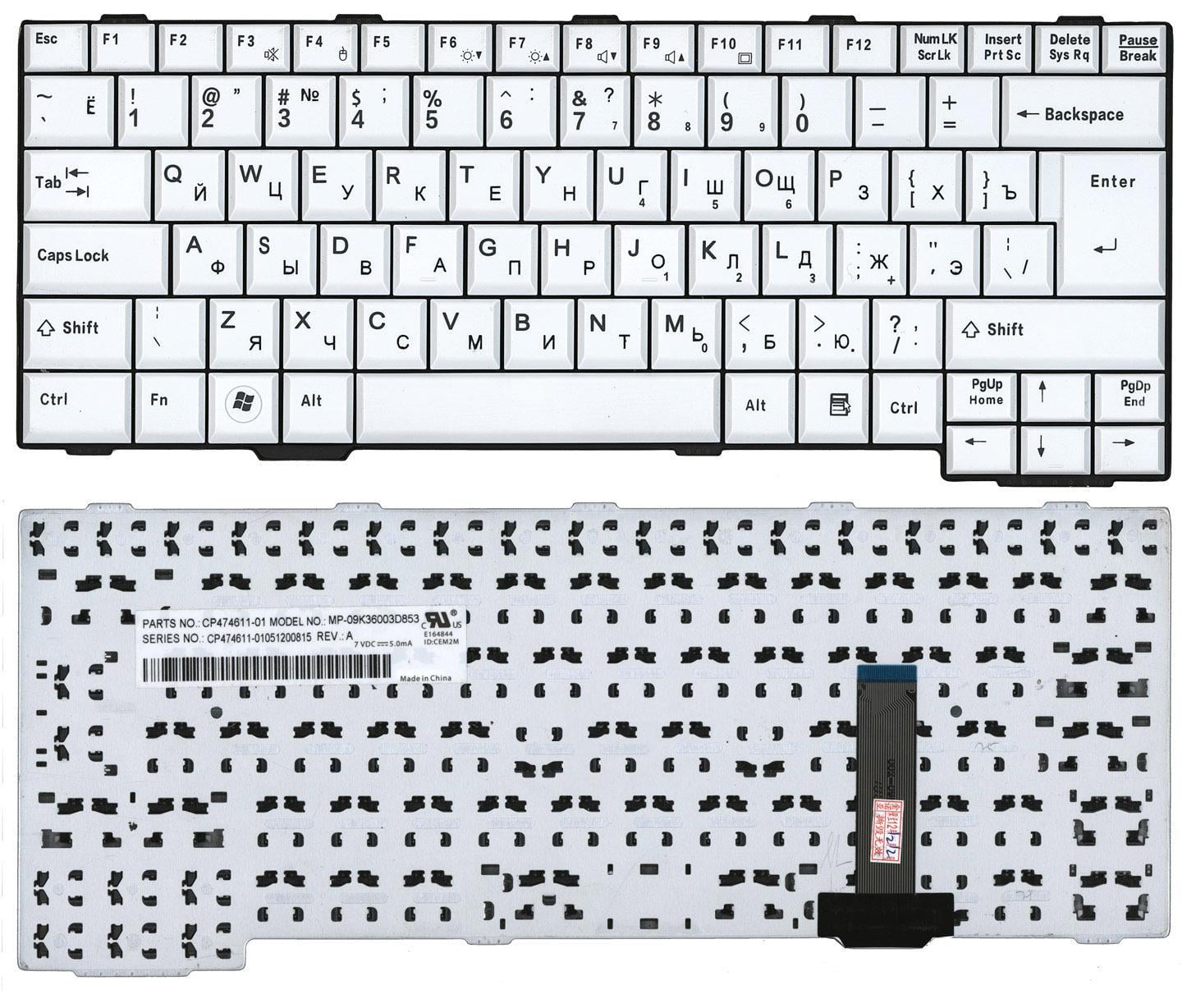 Клавиатура для ноутбука Fujitsu LifeBook S760/T901 вертикальный Enter White Клавиатура для ноутбука Fujitsu LifeBook S760/T901 вертикальный Enter White