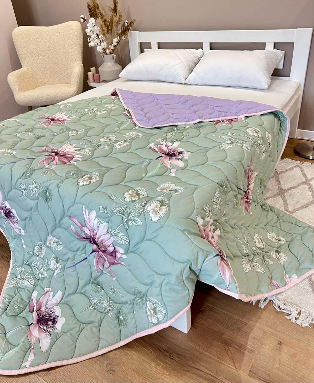 Одеяло летнее двухстороннее с рисунком євро 200x220 см Сиреневый (27480982) - фото 6