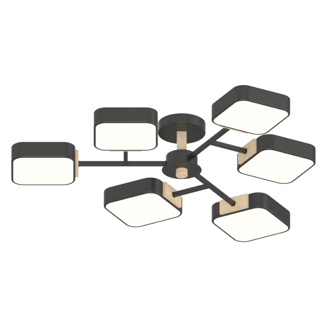 Люстра светодиодная Valeso с квадратными плафонами 108W 3000/4200/6000К Черный (XI3363-6)