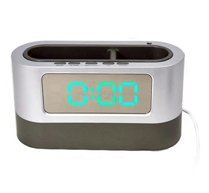 Годинник настільний 038 з підставкою для ручок від мережі та батарейок Сірий - фото 5