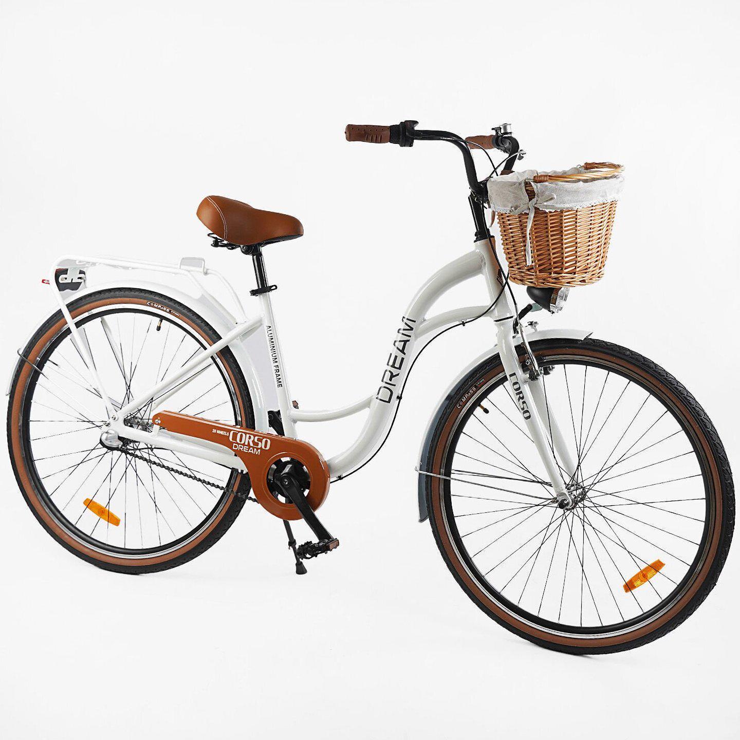 Велосипед городской алюминиевый CORSO Dream 28 дюймов с корзиной и багажником, рама 18" Белый - фото 2 Велосипед городской алюминиевый CORSO Dream 28 дюймов с корзиной и багажником, рама 18" Белый - фото 2