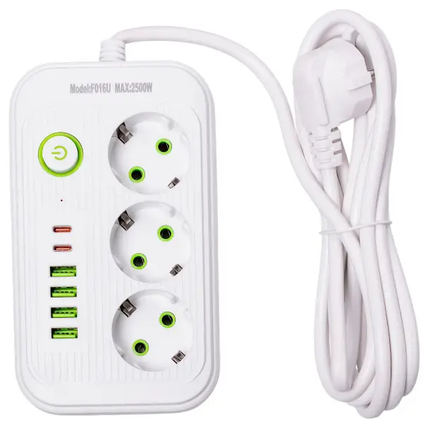 Фильтр-удлинитель сетевой LUXE 3 розетки 6 USB 2,7 м Белый (HP-5-19) - фото 2 Фильтр-удлинитель сетевой LUXE 3 розетки 6 USB 2,7 м Белый (HP-5-19) - фото 2