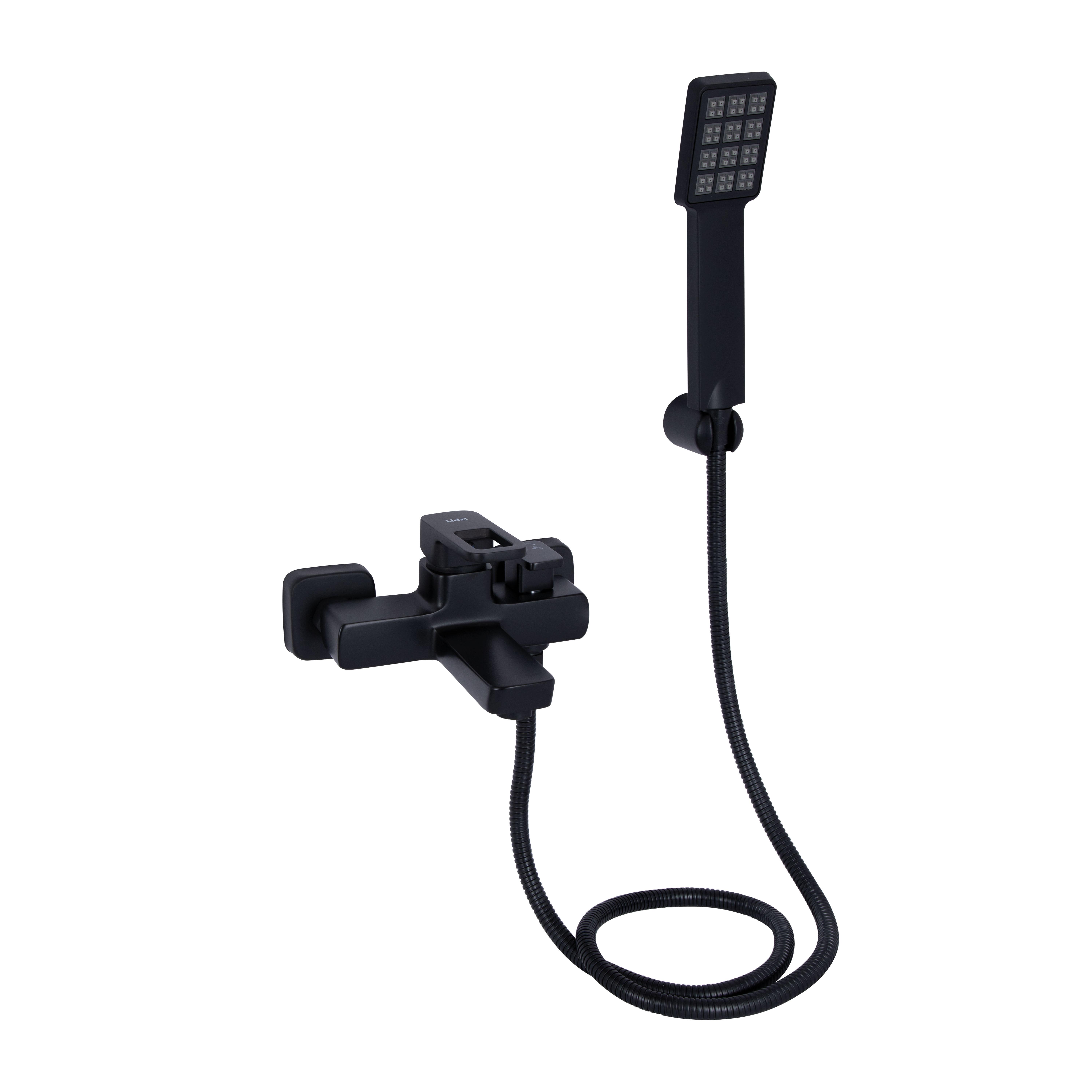 Змішувач для ванни Lidz Wawel 006 з душовим гарнітуром k35 Black (LDWAW006BLA45393)