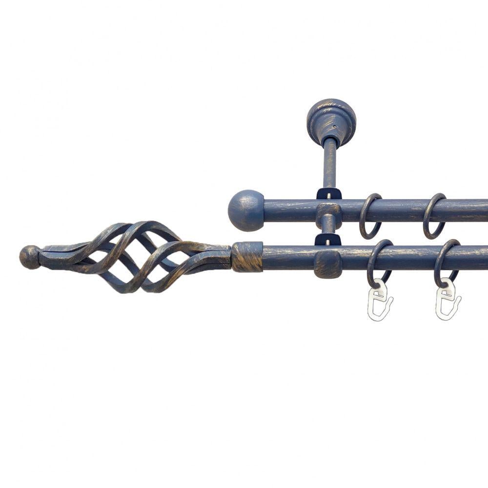 Карниз Orvit Ажур Мала металевий дворядний відкритий гладка труба кільце металеве 16/16 мм 200 см Золота блакить (00-00015626)