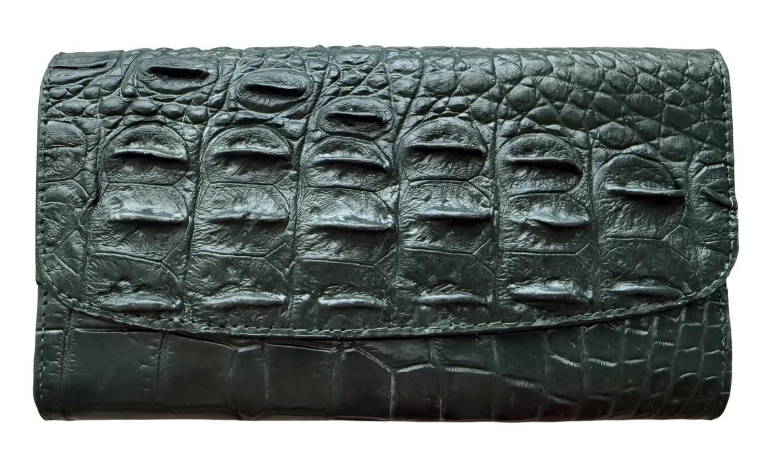Гаманець портмоне жіночий із натуральної шкіри крокодила темно-зелений Ekzotic leather (cw129_1)