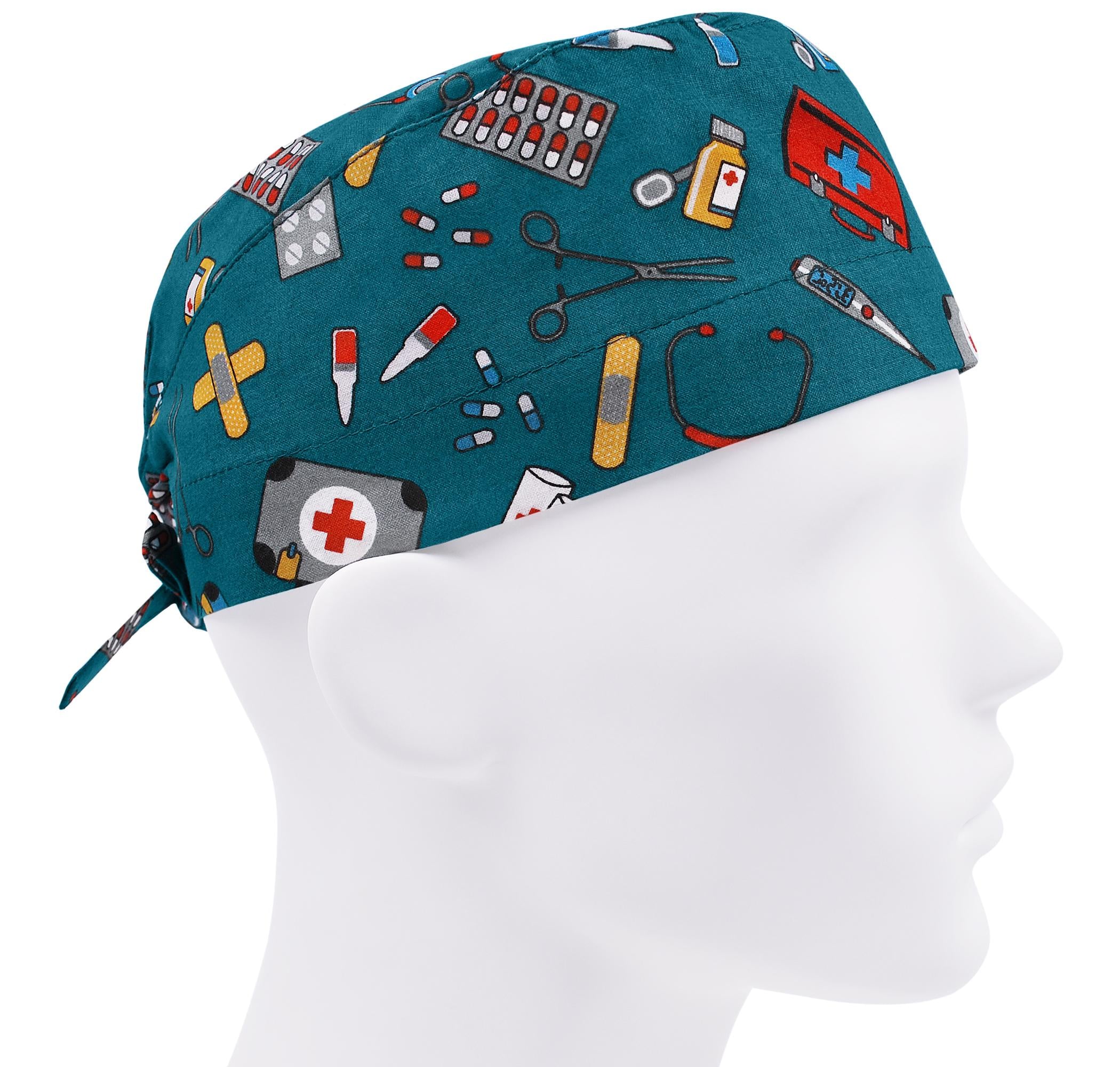 Шапочка медицинская мужская FloralScrubs Аптечка зеленая универсальная (М094)