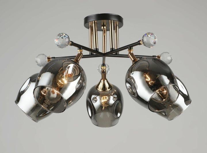 Люстра стельова Sirius N5738/5 на п'ять затемнених плафонів під лампу Е27 IP20 Чорний/Золотий (00000139955)