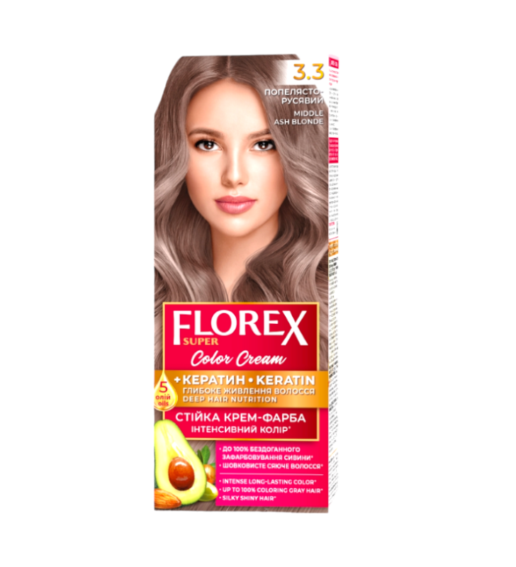 Крем-краска для волос стойкая Florex Super 3.3 Пепельно-русый