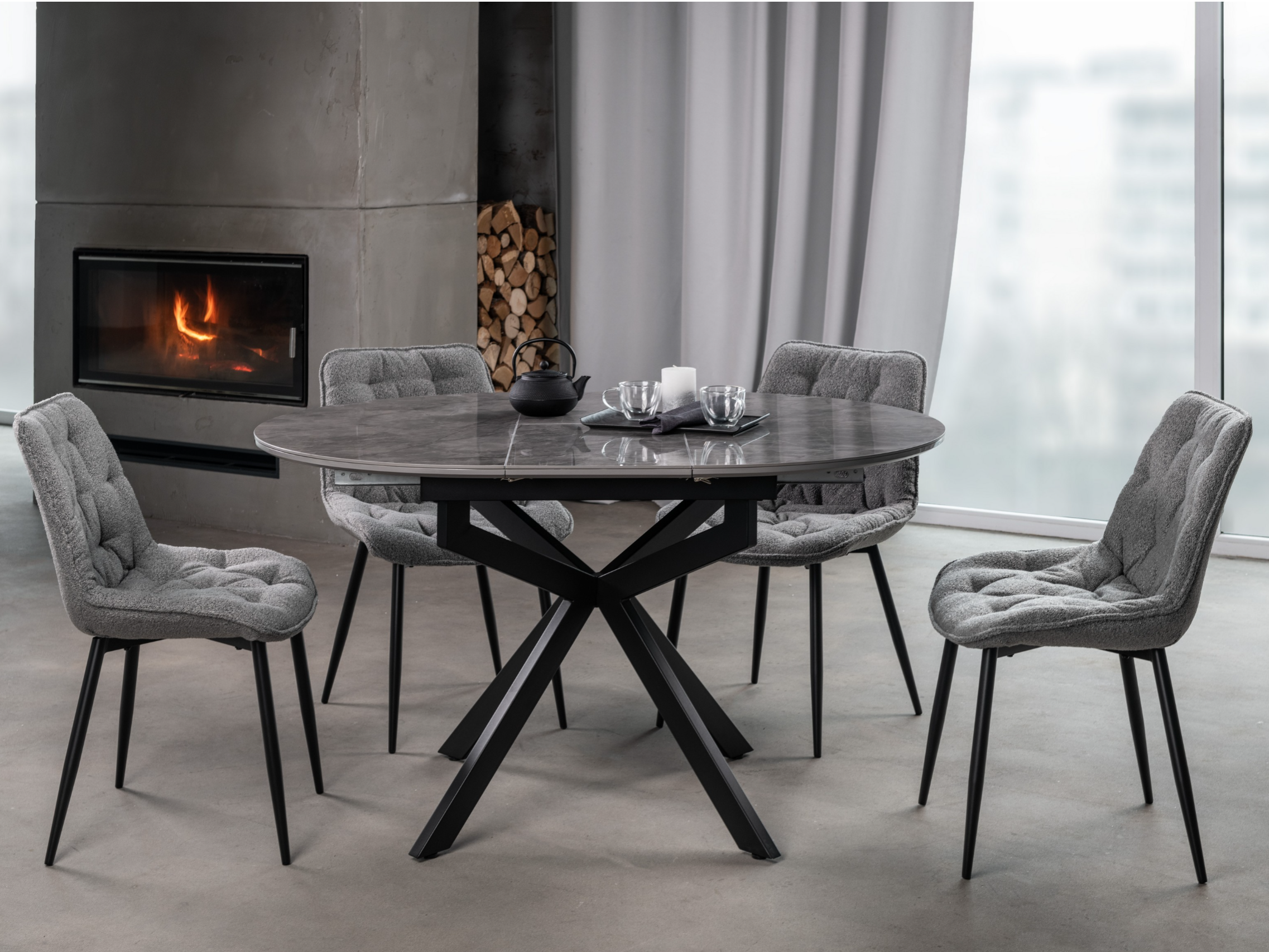 Обідній стіл круглий Vetro Mebel Офелія 1050/1380/760 мм Спайдер грей/Чорний (TML-1250) - фото 4 Обідній стіл круглий Vetro Mebel Офелія 1050/1380/760 мм Спайдер грей/Чорний (TML-1250) - фото 4