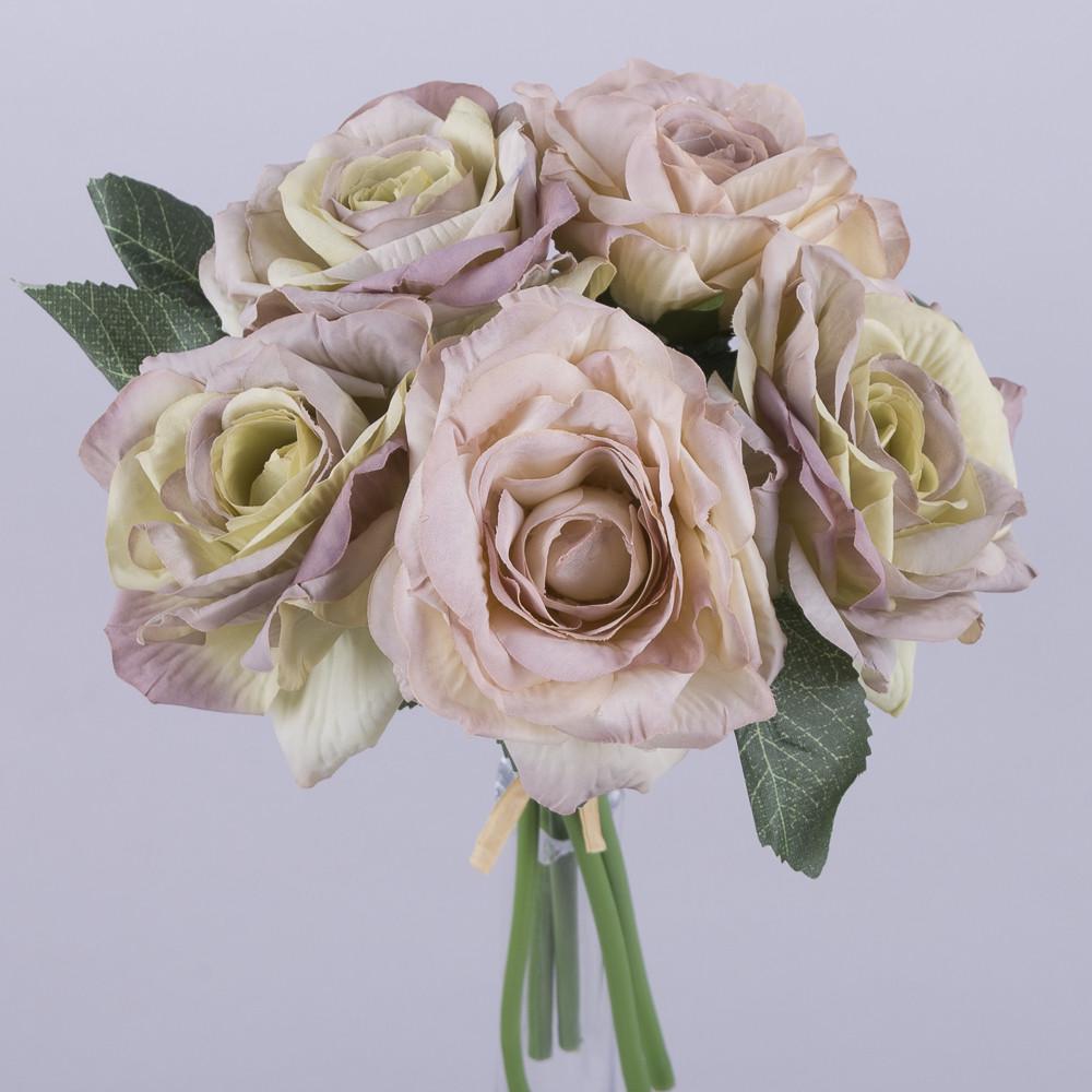 Искусственные цветы Букет розы остролистые на 5 цветков Сиренево-персиковый (1563-1)