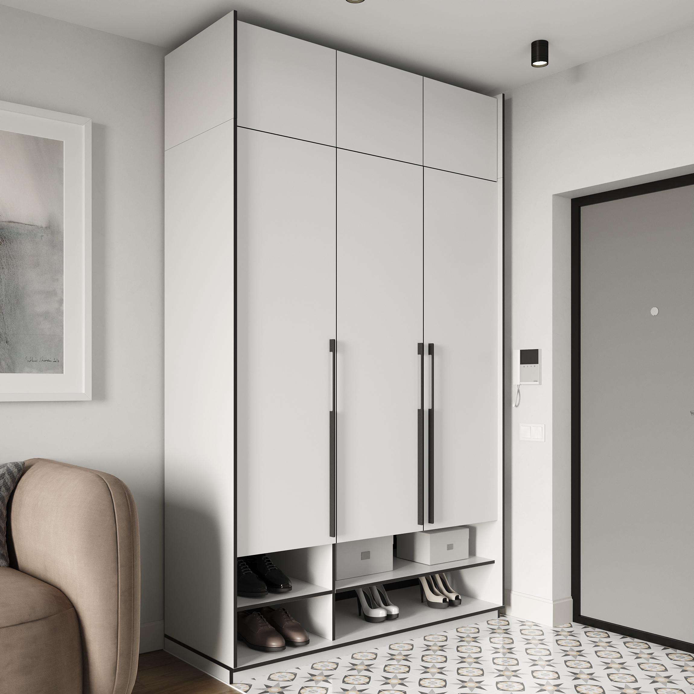 Шкаф в прихожую распашной трехдверный со штангой для одежды и антресолью 1485х2500х570 мм Белый (mr-6a-wh) - фото 1