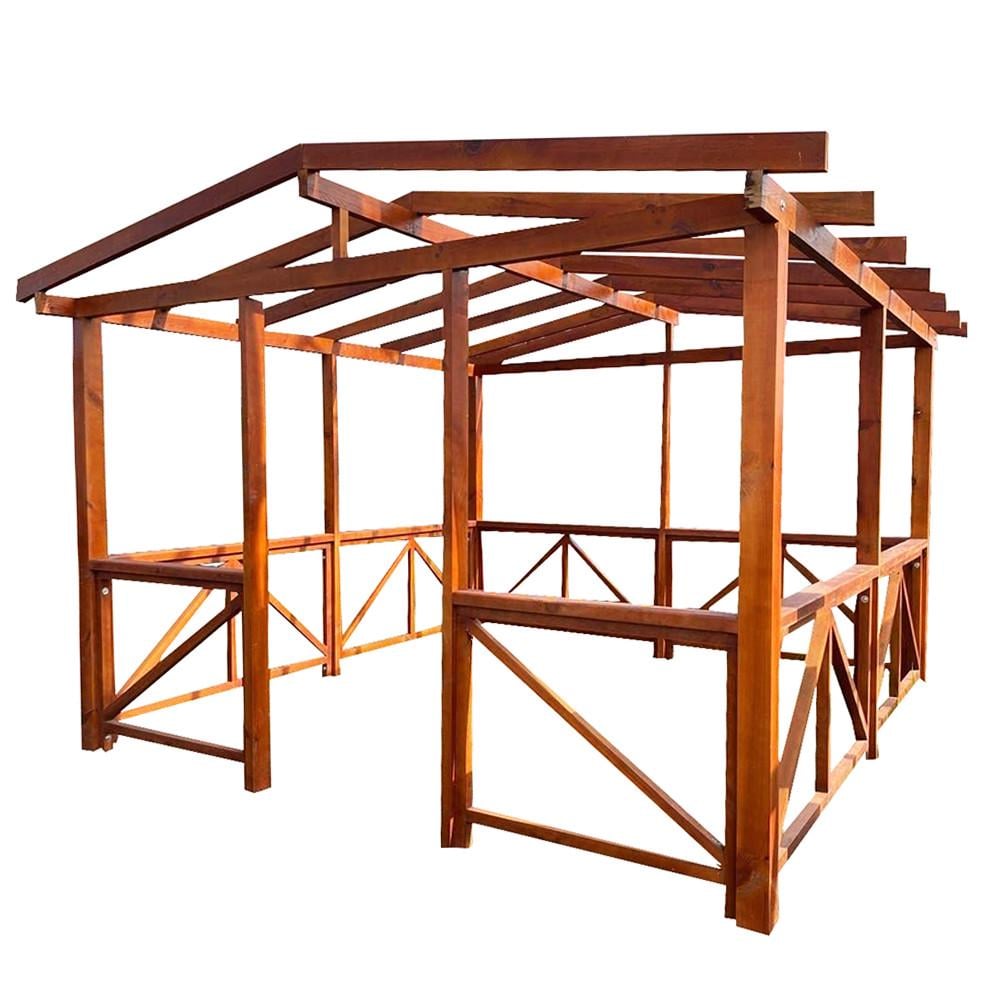 Деревянная беседка Галактика с окраской без кровли разборная на 10-12 человек 3x3 м (5526962)