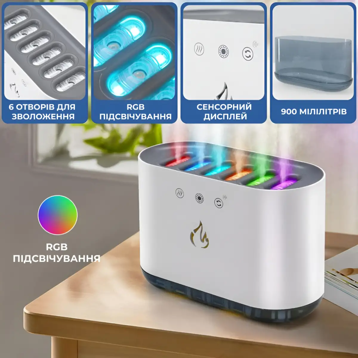 Увлажнитель воздуха настольный Holdmay HPKP6257 с RGB-подсветкой и синхронизацией с музыкой 900 мл Белый (118-107-HPKP6257) - фото 10