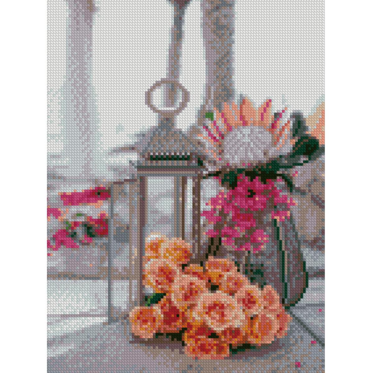 Алмазная мозаика Strateg Премиум Фонарик и цветы 30x40 см (HX178)