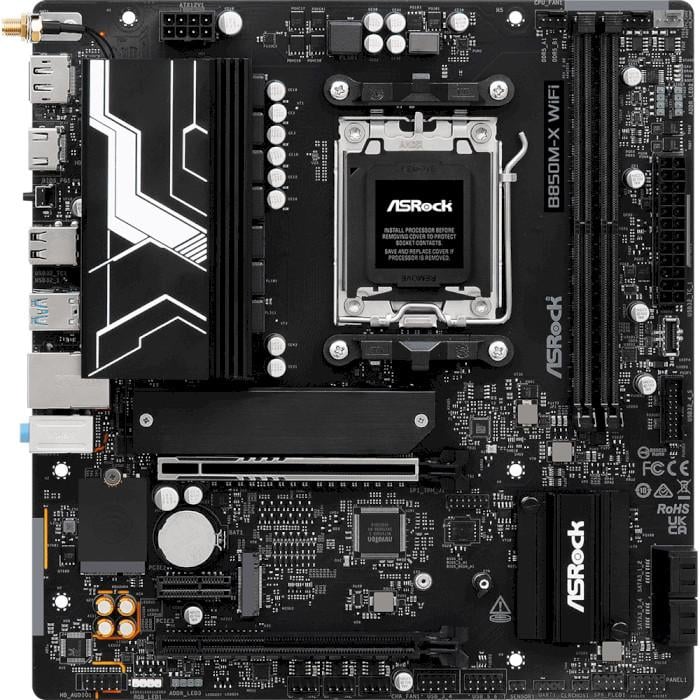 Материнская плата ASRock B850M-X WIFI R2.0 Micro-ATX sAM5 AMD B850 2xDDR5 2xM.2 4xSATA DP HDMI 2.5GbE Black (31330605)