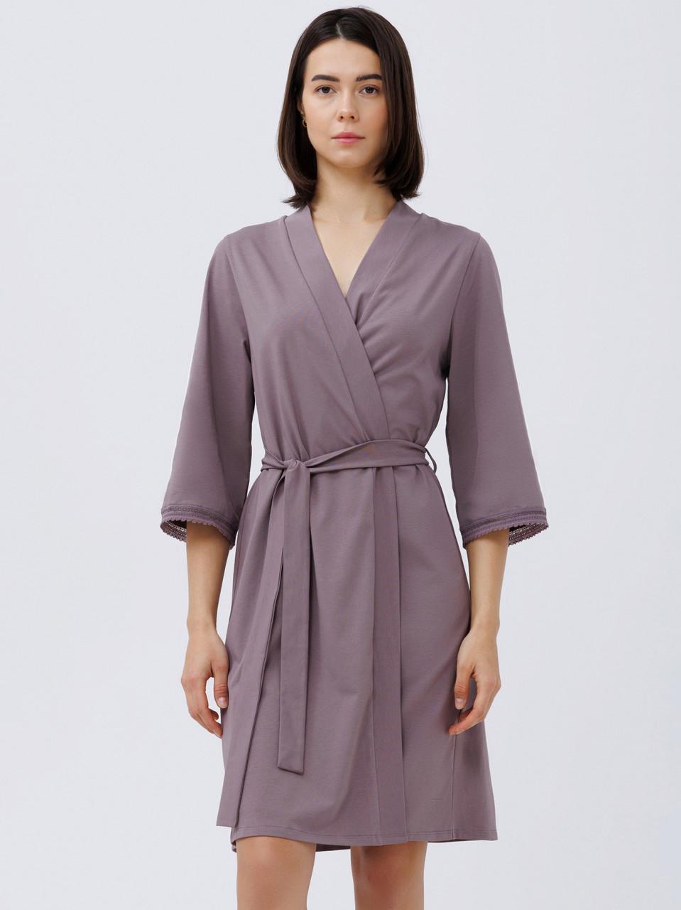 Халат жіночий бавовняний на запах XXL Leinle Бузковий (1563/16681)