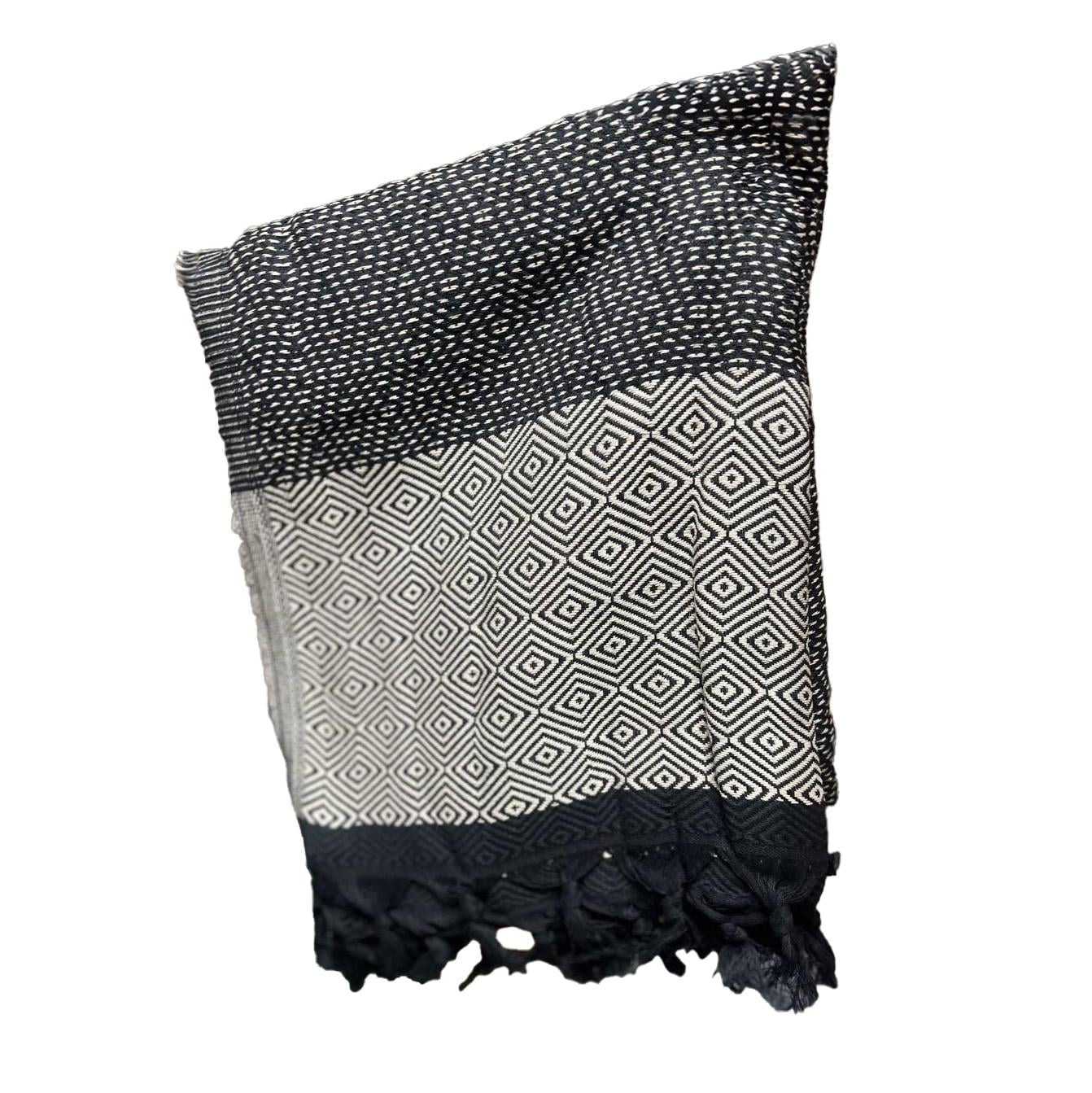 Покрывало хлопковое на кровать бахрома 200х250 см Черный (П4К-turkish-pled-002-01)