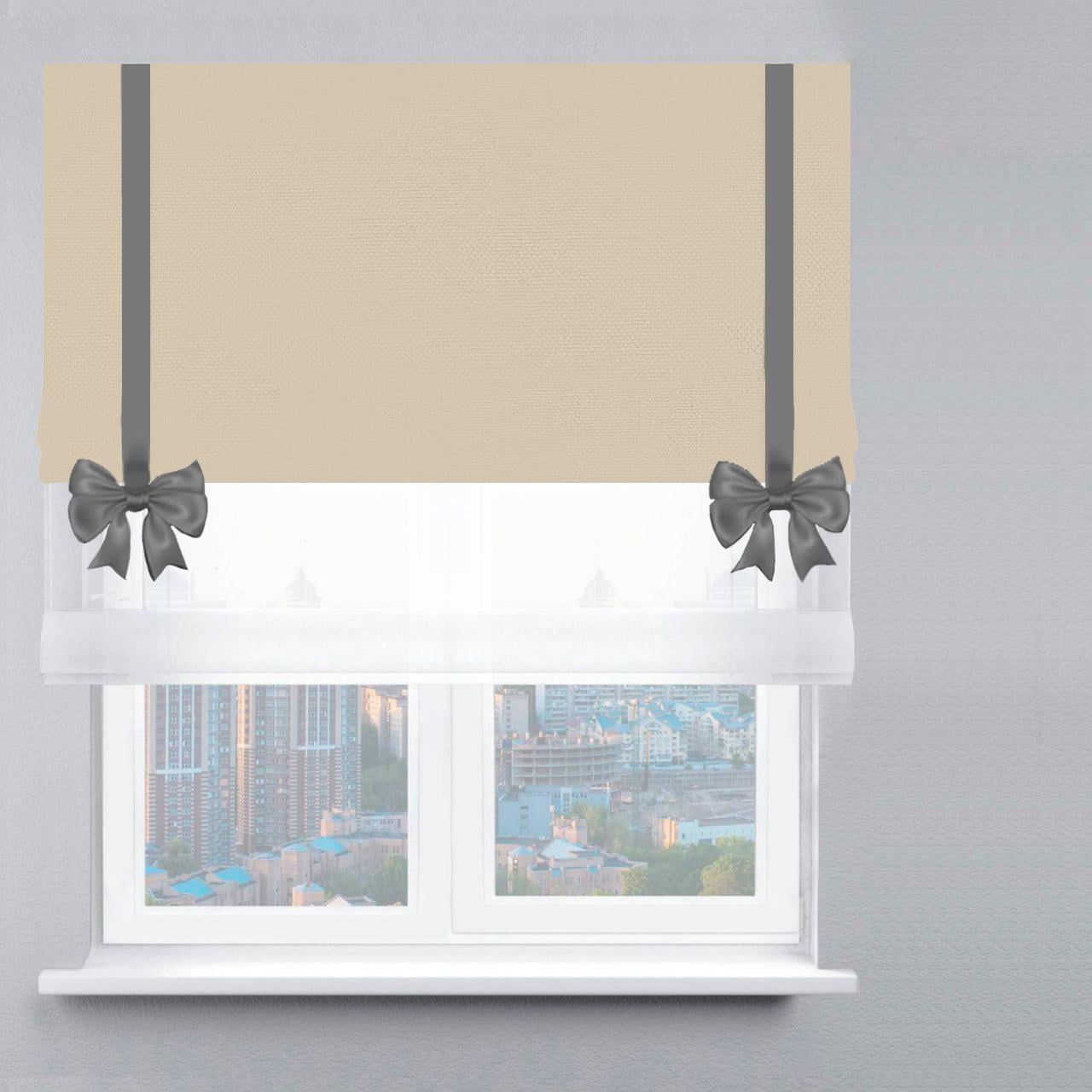 Римская штора день-ночь велюр с лентой и бантом 230х170 см Белый/Бежевый