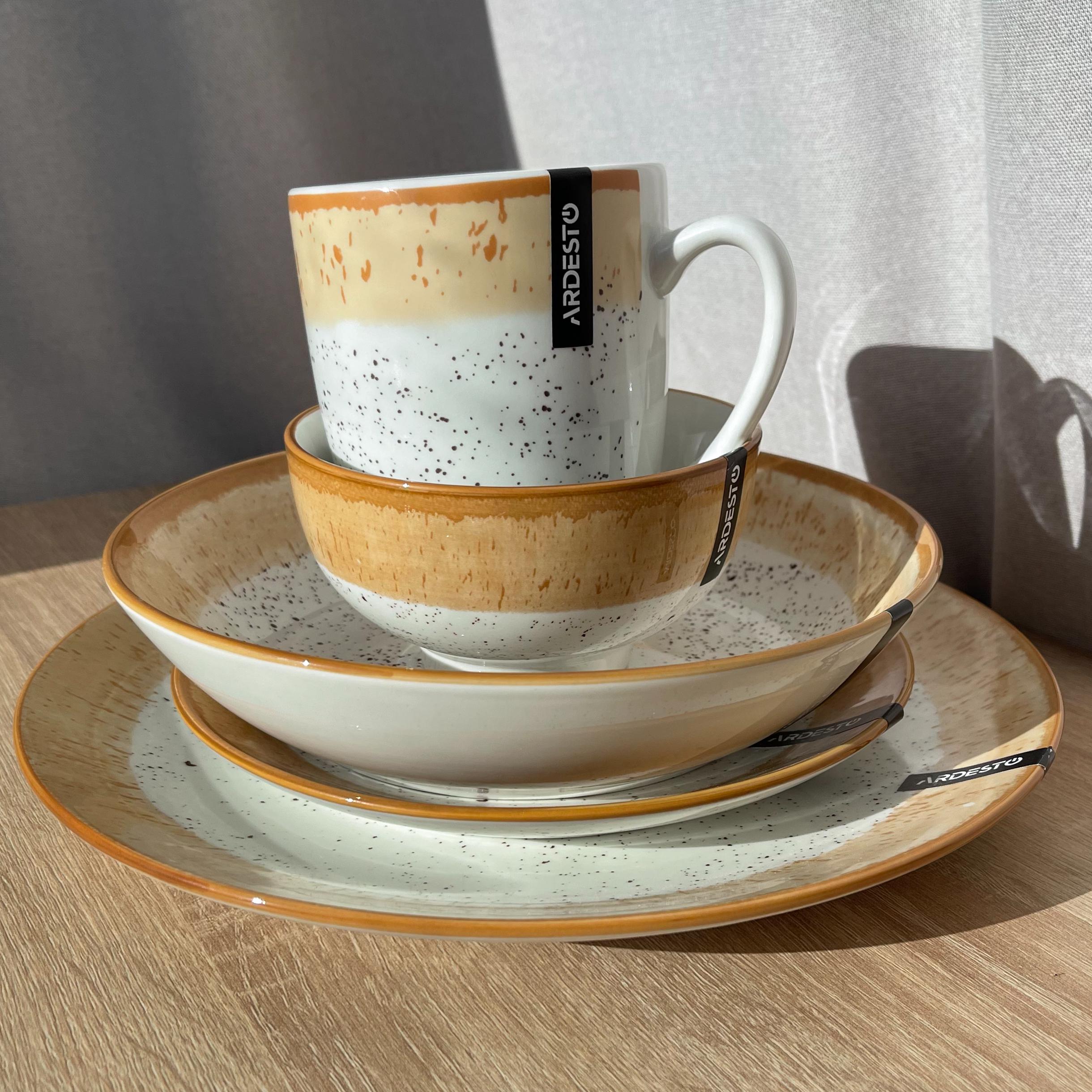 Столовий сервіз Ardesto Siena 5 предметів 1 особа порцеляна Біло-помаранчевий - фото 8