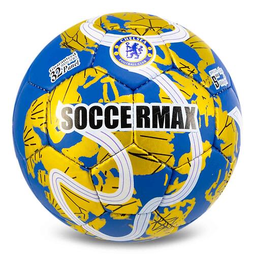 Мяч футбольный SOCCERMAX CHELSEA FB-0047-817 PU Гриппи сшит вручную №5 Сине-золотой (31773581)