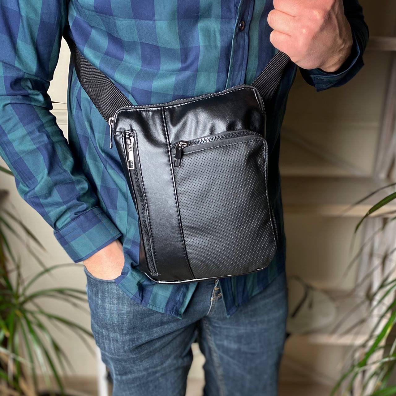 Чоловіча сумка-планшет через плече Slim perf Чорний (m38)