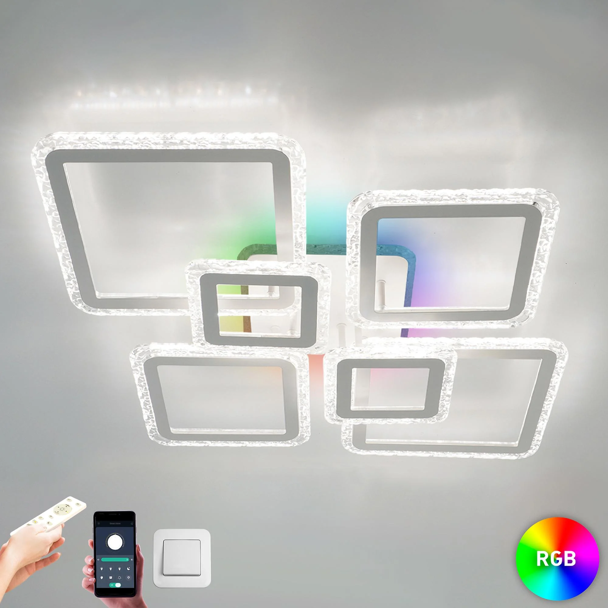 Люстра ESLLSE OVAL ICE RGB 7S с пультом 120 Вт SMART 960x750x110 мм Белый (10482)