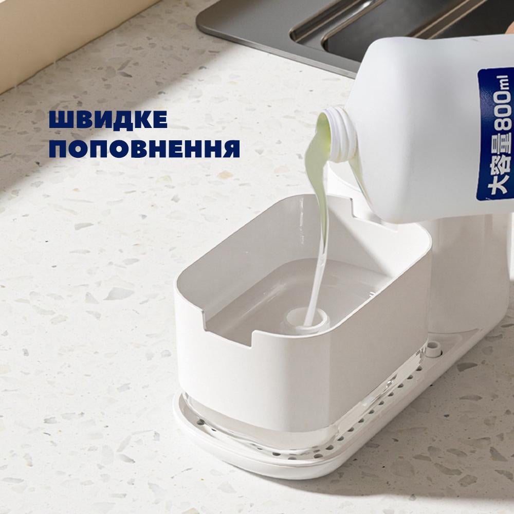 Диспенсер с держателем губки Kitchen Soap Pump Dispenser Белый (DSPNMC-WHT-0774) - фото 5 Диспенсер с держателем губки Kitchen Soap Pump Dispenser Белый (DSPNMC-WHT-0774) - фото 5