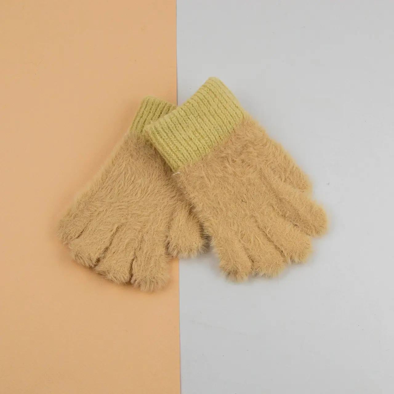 Детские перчатки одинарные ангоровые 6-9 лет размер 4 Бежевый (24-8-014)