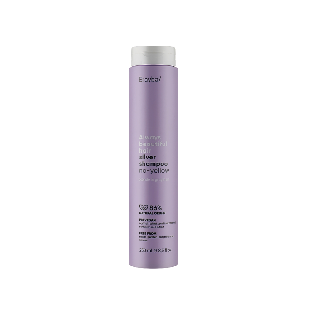 Шампунь антижовтий для сивого й освітленого волосся Erayba Silver No-Yellow Shampoo 250 мл