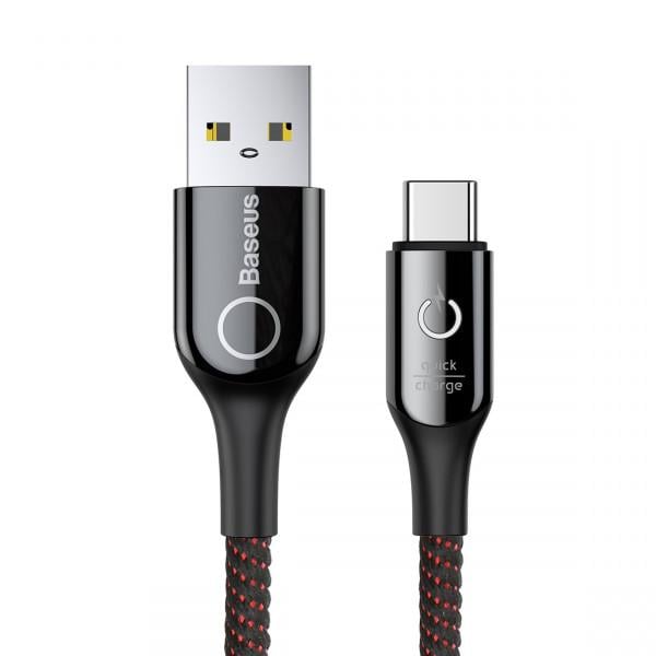 Кабель Baseus C-shaped Light Intelligent Power-off USB-Type-C QC3.0 3А швидка зарядка 1 м Чорний