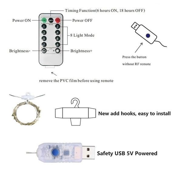 Гирлянда штора LED 300 комнатная капля росы 3х3 м с пультом Белый (CC18043-w-r) - фото 8